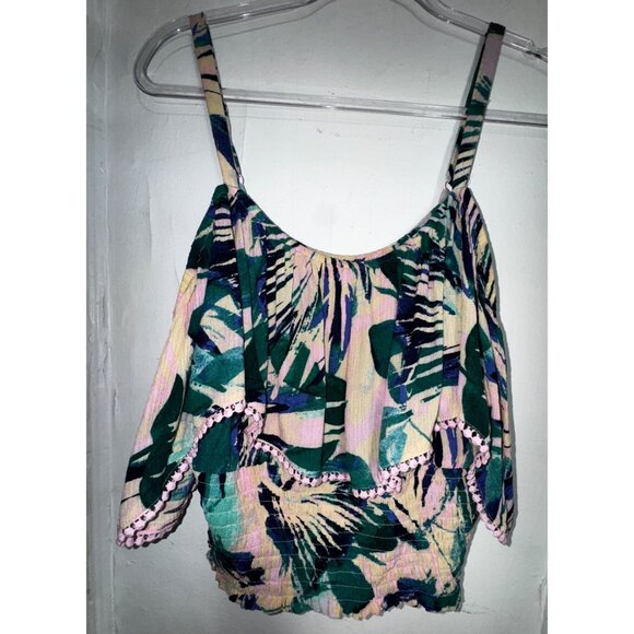 Torrid Tropical Print Ruffled Crop Top Sleeveless Size 00 Multicolor Floral Pink - Picture 1 of 6